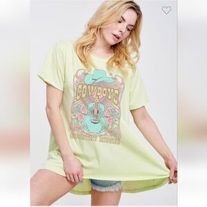 NWOT Graphic Cowboy Country Music Tunic Tee  Chartreuse